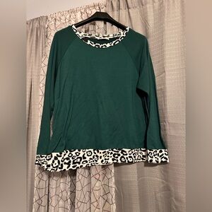 Emerald green and black-and-white cheetah sweater